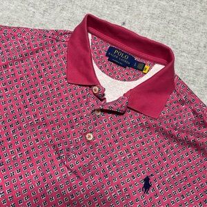 Polo Ralph Lauren Shirt Mens Large Pink Geometric All Over Print AOP Classic